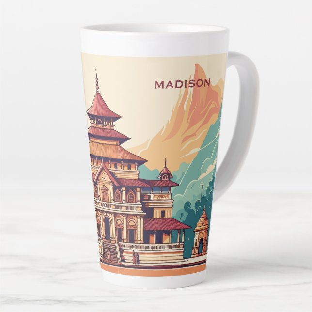 Tasse Latte Nom et texte personnalisés Népal (Angle droit)