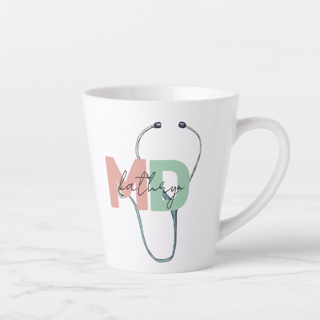 Tasse Latte Nom MD Retro Médicale Retro personnalisé (Droite)