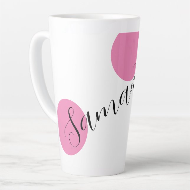 Tasse Latte Nom Moderne Grand Pois rose (Angle gauche)