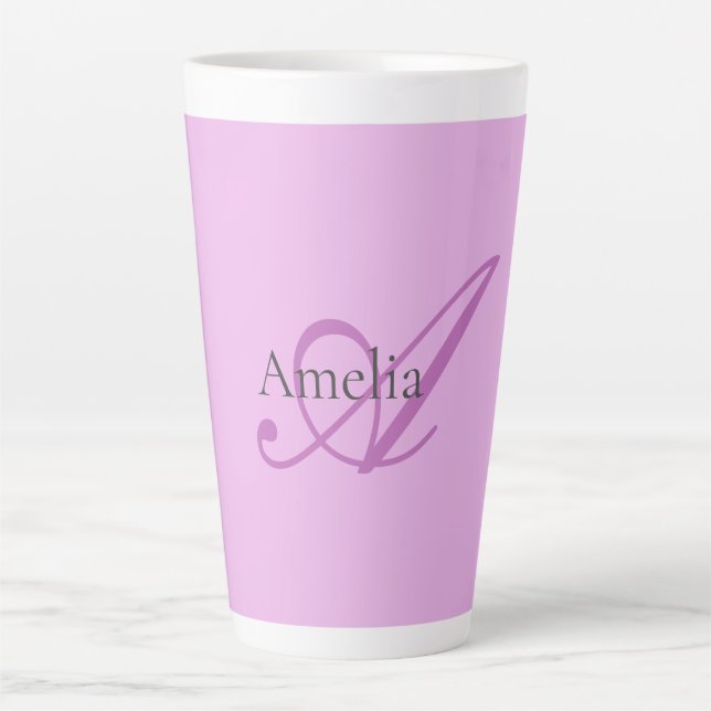 Tasse Latte Nom Monogramme Lettre initiale Orchid & Lilac (Devant)