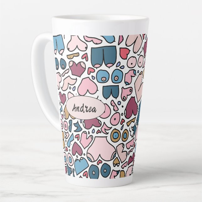 Tasse Latte Nom motif mammaire neutre (Angle gauche)