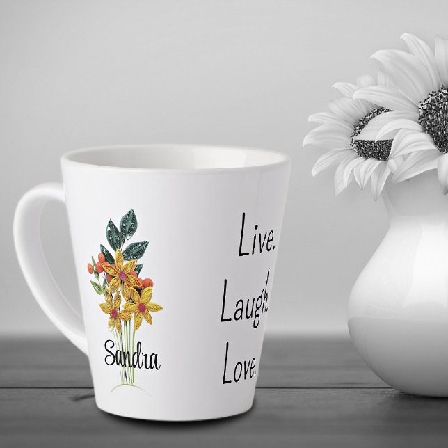 Tasse Latte Nom, Papier Fleurs Qualisées Mots Positifs 12oz (Créateur téléchargé)