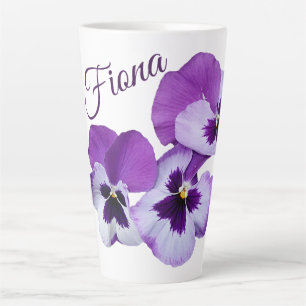 Tasse Latte Nom personnalisable Fiona violet fleurs pansy amus