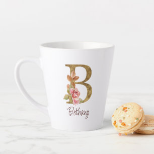 Tasse Latte Nom personnalisé Blush rose doré Lettre B