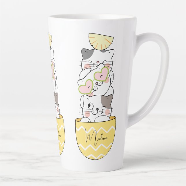 Tasse Latte Nom personnalisé Cute Kittens (Droite)
