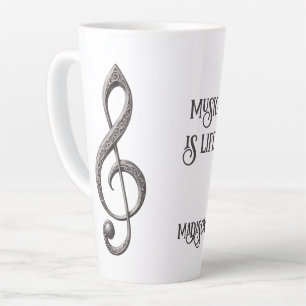 Tasse Latte Nom personnalisé et texte - Note de clic musicale
