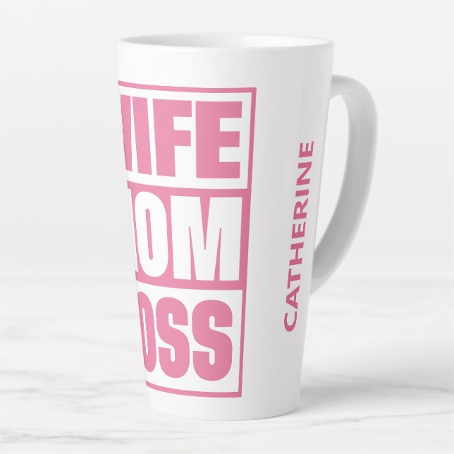 Tasse Latte Nom personnalisé Femme - Maman - Patron (Angle droit)