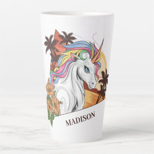 Tasse Latte Nom personnalisé licorne tropicale