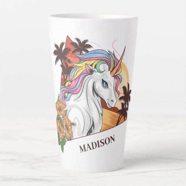 Tasse Latte Nom personnalisé licorne tropicale (Devant)