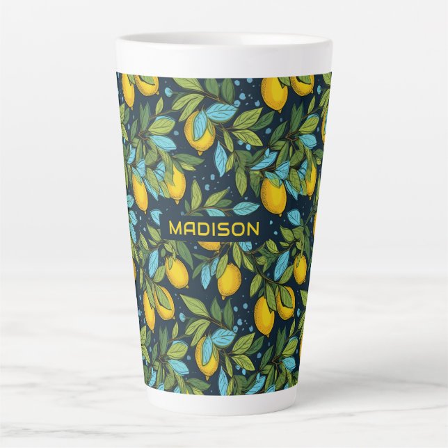 Tasse Latte Nom personnalisé Motif citron (Devant)