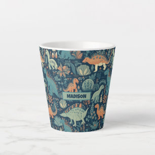 Tasse Latte Nom personnalisé Motif Dinosaur