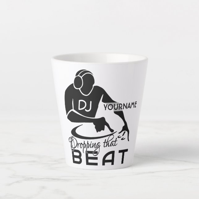 Tasse Latte Nom personnalisé Music DJ (Devant)
