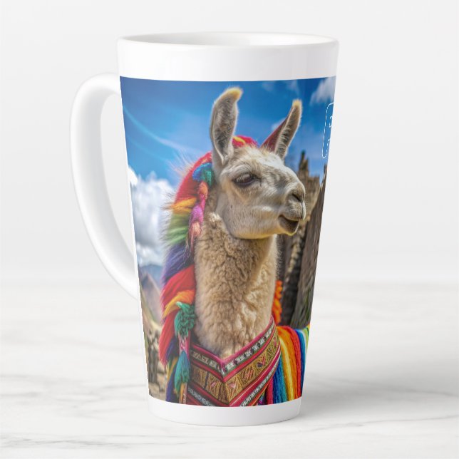 Tasse Latte Nom personnalisé Pérou Llama (Angle gauche)