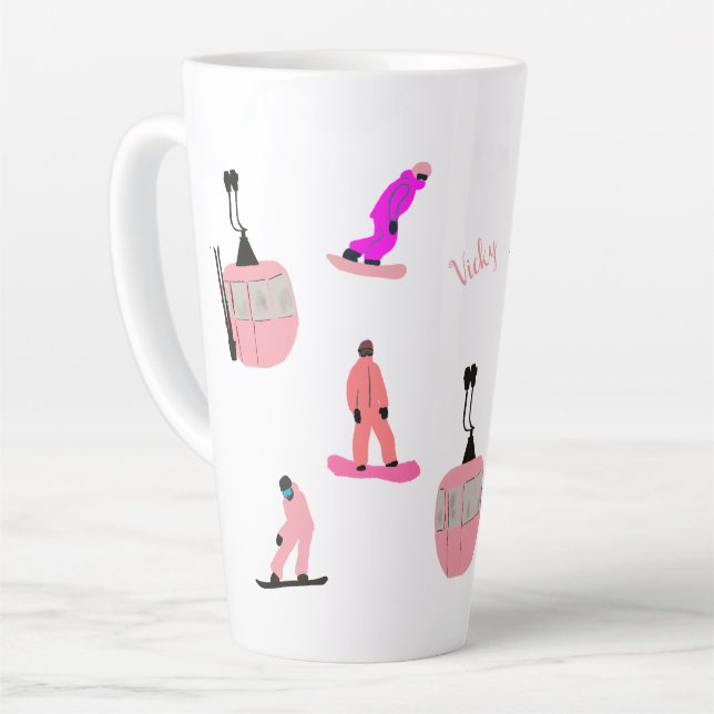Tasse Latte Nom personnalisé Pink Snowboard Snowboard (Angle gauche)