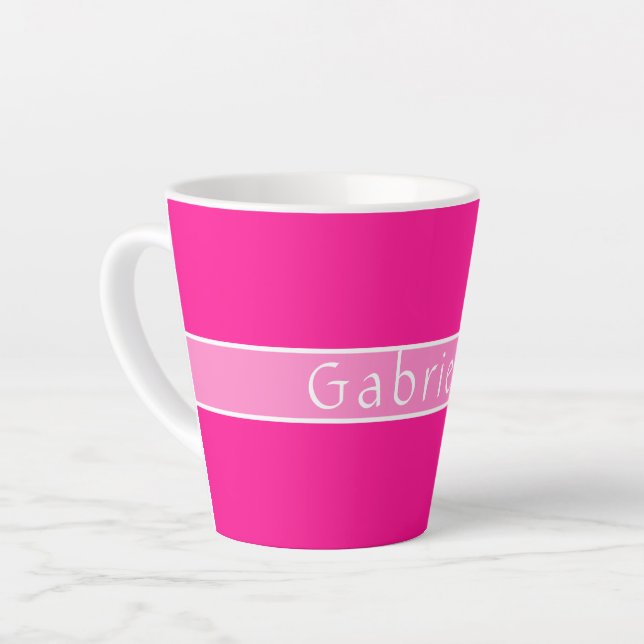Tasse Latte Nom personnalisé Rose chaud (Angle gauche)