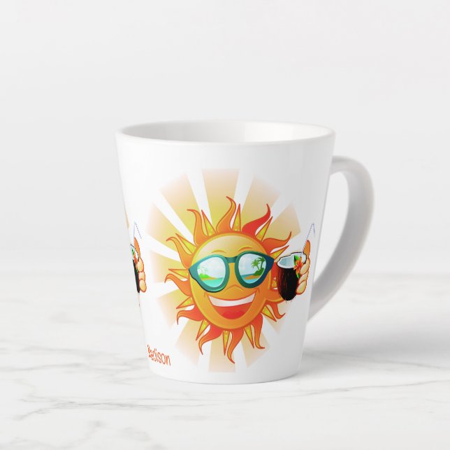 Tasse Latte Nom personnalisé Soleil tropical (Angle droit)