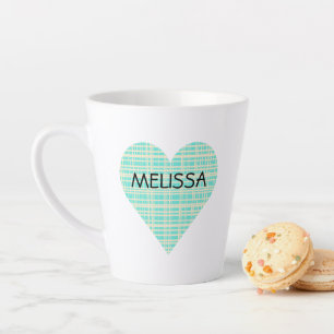 Tasse Latte NOM sur le mignon coeur turquoise et jaune