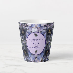 Tasse Latte Noms de couple de mariage floraux noirs lunatiques