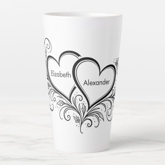 Tasse Latte Noms de couples Cadeau noir et blanc (Devant)