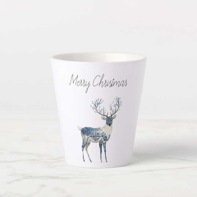 Tasse Latte Nordic Blue White Deer Christmas (Devant)