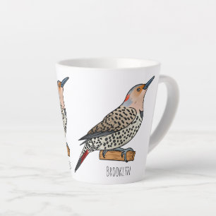 Tasse Latte Northern flicker bird cartoon illustration