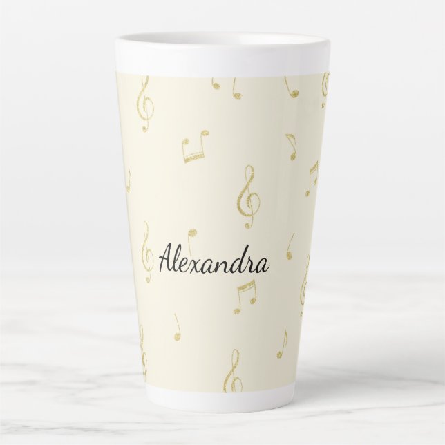 Tasse Latte Notes de musique en or blanc   (Devant)