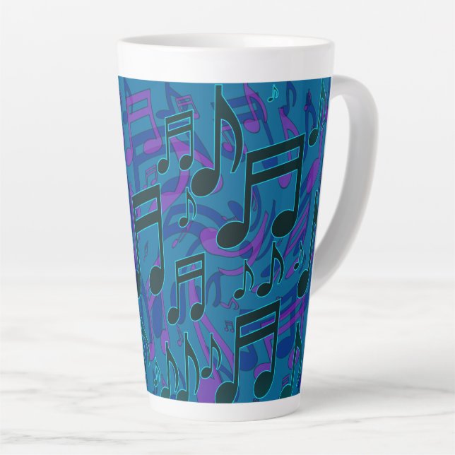 Tasse Latte Notes musicales Motif musical Bleu pourpre (Angle droit)