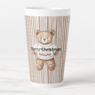 Tasse Latte Nounours Marron Crème Ours en Peluche Rayures