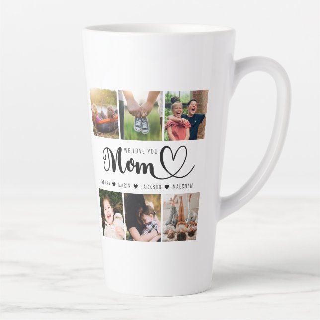 Tasse Latte Nous t'aimons Maman Enfants Noms Photo Collage (Droite)
