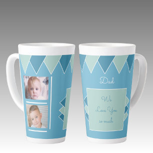Tasse Latte Nous t'aimons Papa bleu et vert avec des photos
