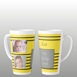 Tasse Latte Nous t'aimons Papa jaune et noir avec photos