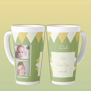 Tasse Latte Nous t'aimons Papa vert et jaune avec photos