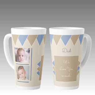 Tasse Latte Nous vous aimons Papa bleu et marron avec des phot