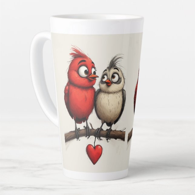 Tasse Latte Nouvel An, Amour, Oiseaux (Angle gauche)