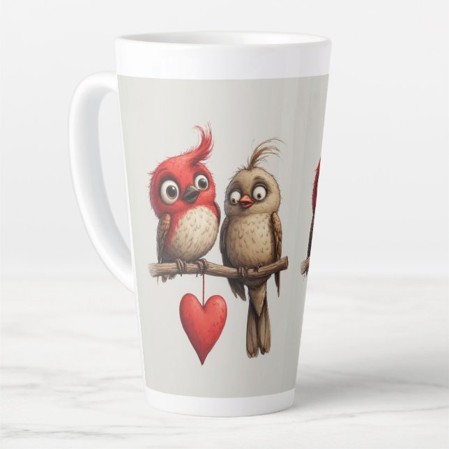Tasse Latte Nouvel An, Amour, Oiseaux (Angle gauche)