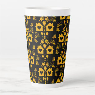 Tasse Latte Nouvelle Maison Chauffe Maison Jaune Sur Noir