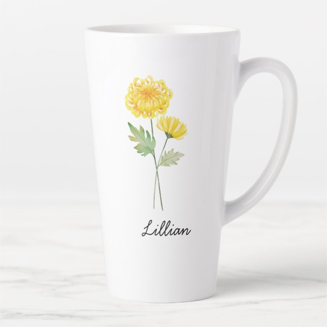 Tasse Latte Novembre Mois de naissance Fleur Chrysanthème (Droite)