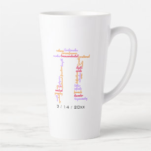 Tasse Latte Nuage de mots colorés pour le jour de Pi