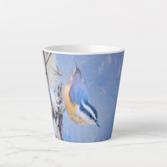Tasse Latte Nuthatch à poitrine rouge Peinture d'art original  (Devant)