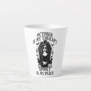 Tasse Latte Octobre Est Ma Thérapie, Éffrayant Est Ma Paix