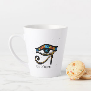 Tasse Latte OEil de Horus sur papyrus, hiéroglyphes égyptiens