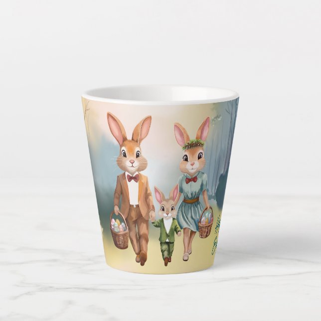 Tasse Latte Oeufs de chasse de la famille de lapin de Pâques - (Devant)