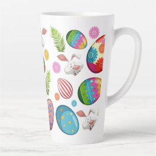 Tasse Latte Oeufs de Pâques colorés Visages de lapin-23172