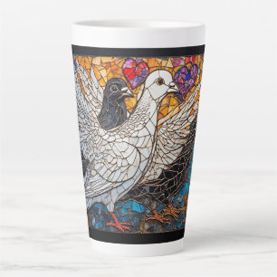 Tasse Latte Œuvre d'art mosaïque de pigeons avec des motifs de