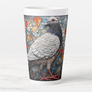 Tasse Latte Œuvre d'art mosaïque d'un pigeon avec des motifs d