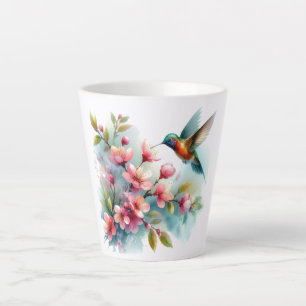 Tasse Latte OEuvre florale/printanière de colibri