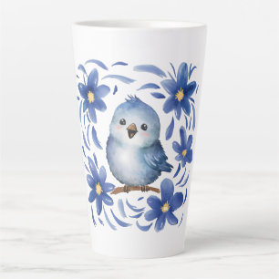 Tasse Latte Oiseau bleu avec des fleurs