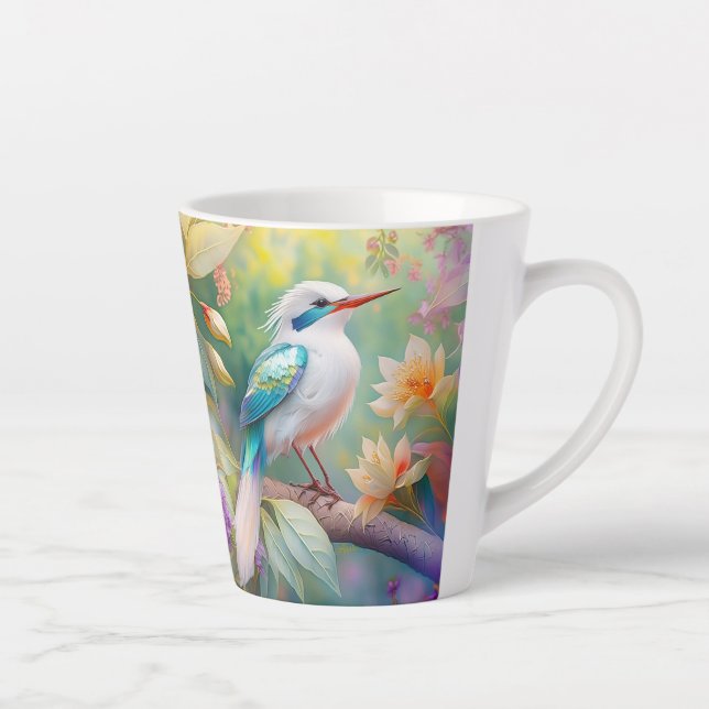 Tasse Latte Oiseau de fantaisie à aile de sarcelle iridescente (Droite)