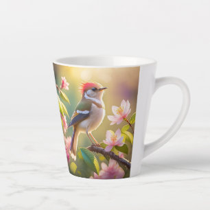 Tasse Latte Oiseau de Paruline Imaginaire à tête rouge