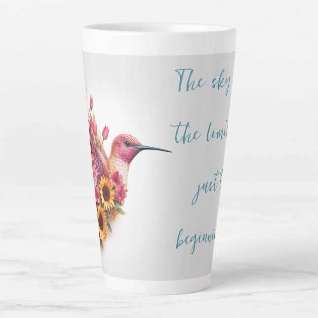 Tasse Latte Oiseau Humide Personnalisé volant avec des fleurs (Devant)